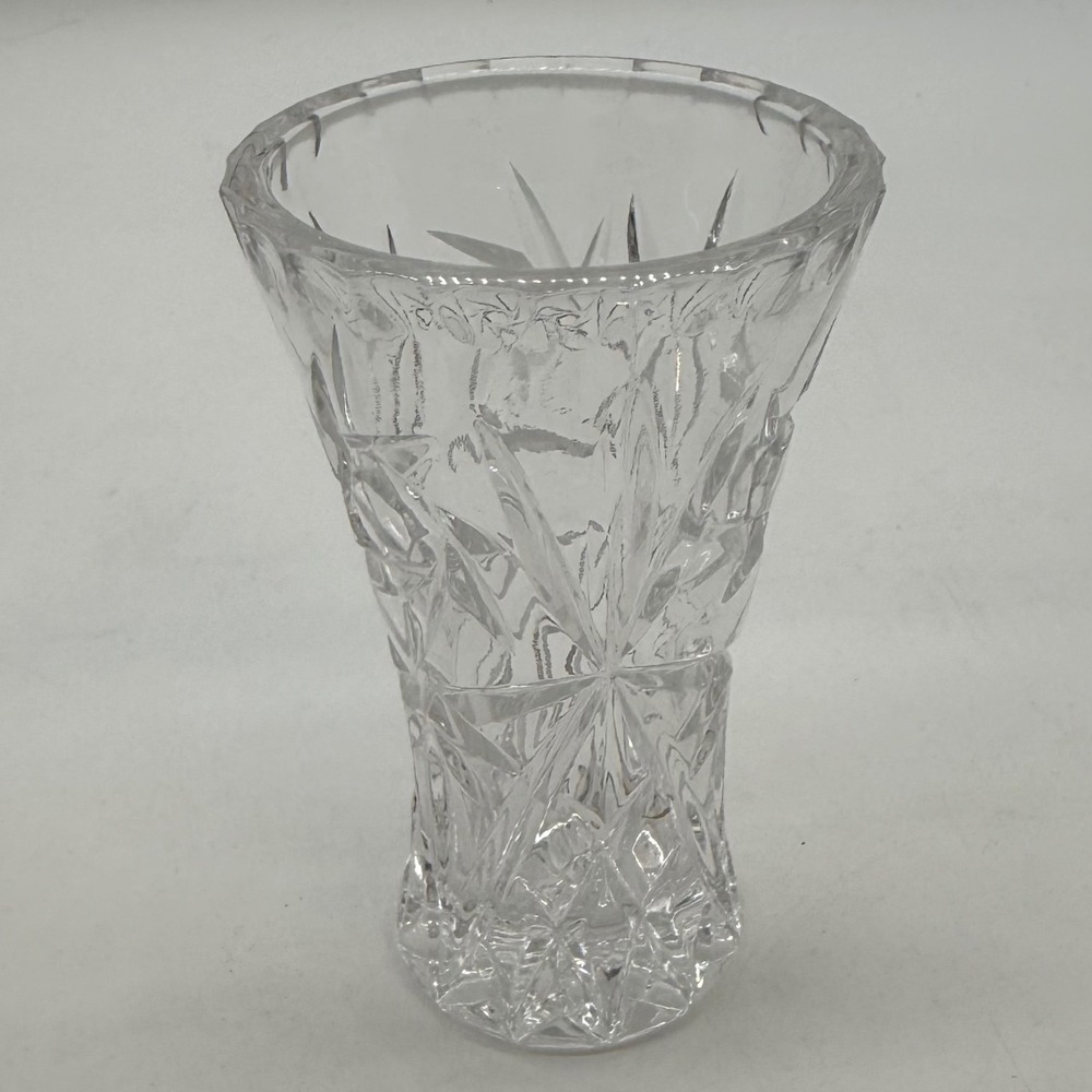 Vintage Cut Crystal Bud Vase Pinwheel Starburst Pattern Clear Glass 5 Inch
